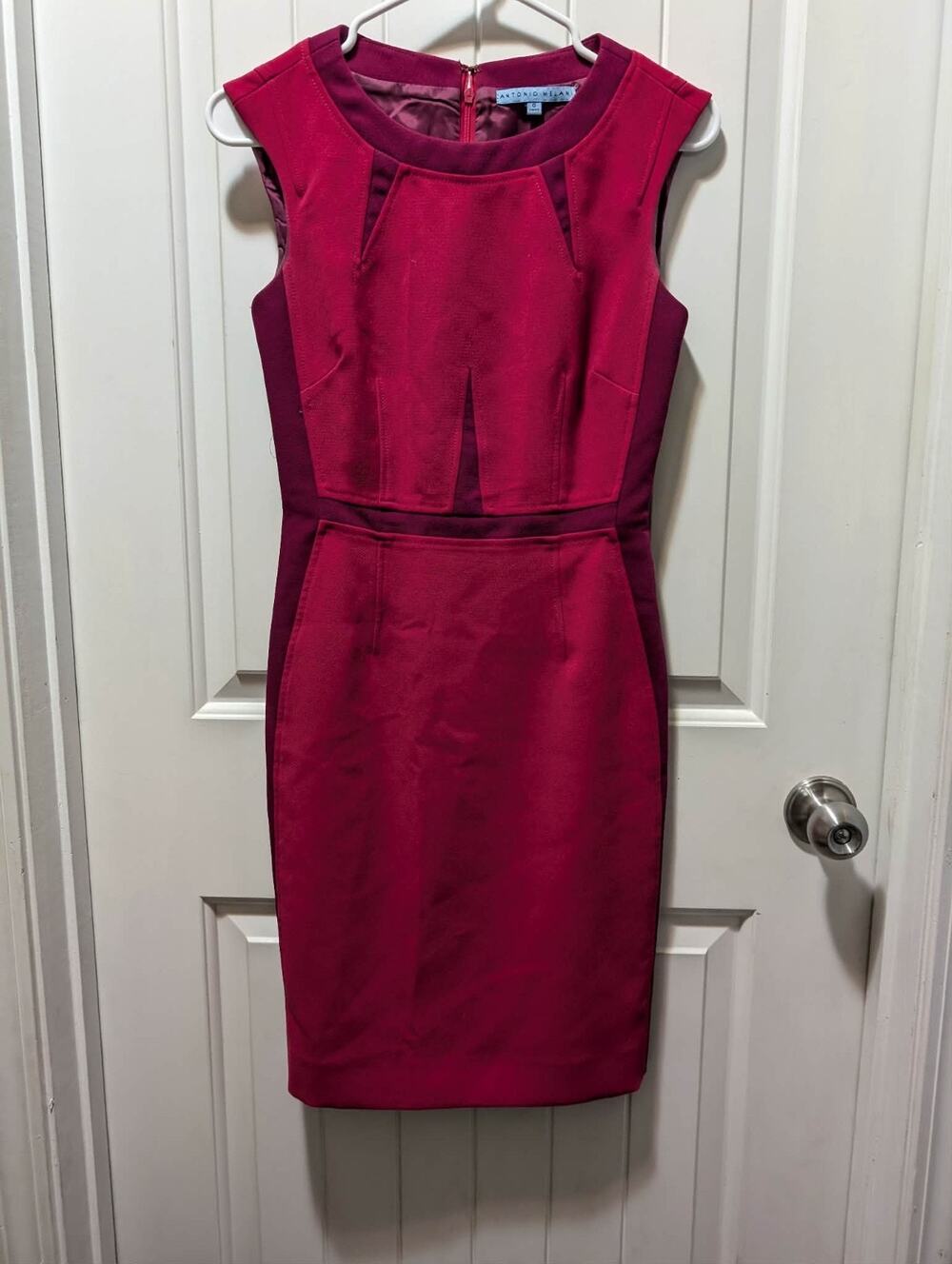 Antonio Melani Dark Pink Fuchsia Purple Color Block Sheath Dress Cocktail Size 0